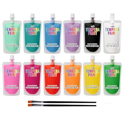 TULIP Washable Tempera Paint Pouches 12-Pack, Art & Craft Supplies, Non-Toxic, Quick Dry Paint, Easy Squeeze for Kids, 12 Rainbow Colors, 6+