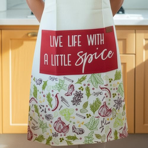 100% Cotton Printed Kitchen Apron with 2 Pockets for Men and Women – Adjustable Chef Apron - Machine Washable - color: Red Spices