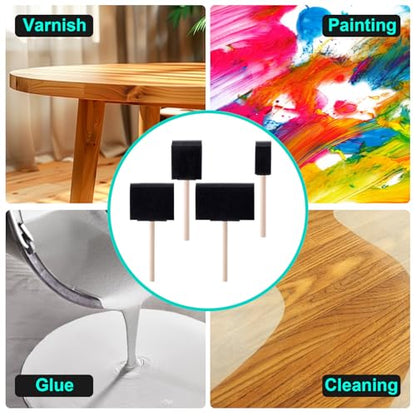 HINZIC 4 Pcs 4 Sizes Foam Paint Brushes, 1inch 2inch 3inch 4inch Wood Handle Sponge Brushes for Painting, Staining, Varnishes, and DIY Craft Projects