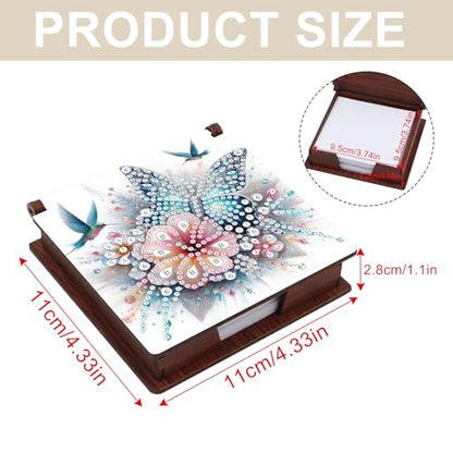 Diamond Painting Kit memo Box, Diamonds Art DIY Flower and Butterfly Patterns Sticky Note Box Special Shape Drill, with 160 Sticky Note, Ideal for Home Office Supplies, Handicrafts, Holiday Gifts - color: Flower and Butterfly