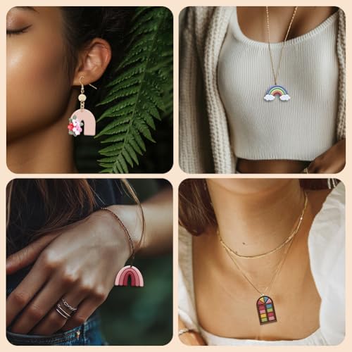 ORIGACH 14 Pcs Boho Arch Shape Polymer Clay Cutters, Rainbow Flower Frame Design Clay Cutters for Polymer Clay Jewelry Earrings with a Clear Storage Box - style: Arch