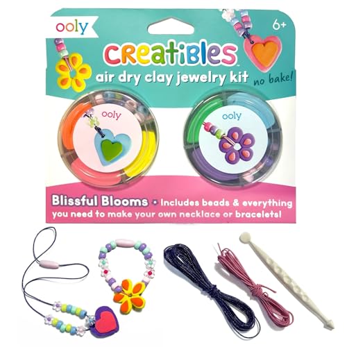 Ooly Creatibles Air Dry Clay Jewelry Kit for Kids, DIY Art Jewelry Making Kit with 6 Clay Colors, Beads, Shaping Tool, and Elastic Yarn, Non-Toxic Gifts for Kids Ages 6 and Up - style: 6 Colors Jewelry Kit