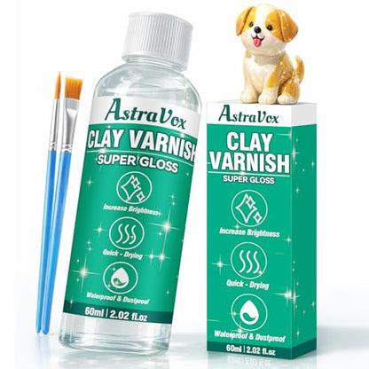 Air Dry Clay Glaze, Clear High Gloss Sealant and Air Dry Clay Varnish for Crafts, Ceramics, Wood and Artwork, Protects from Cracking, Scratches and Wear, Enhances Shine 60ml (Gloss)