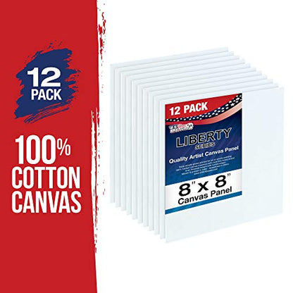 U.S. Art Supply 8 X 8 Inch Art Canvas Board Panels 12 Pack - 8 Ounce Heavyweight Cotton Acid Free Canvases for Painting Acrylics and Watercolor (1 Case of 12 Single Canvas Painting Panels) - size: 8" x 8"