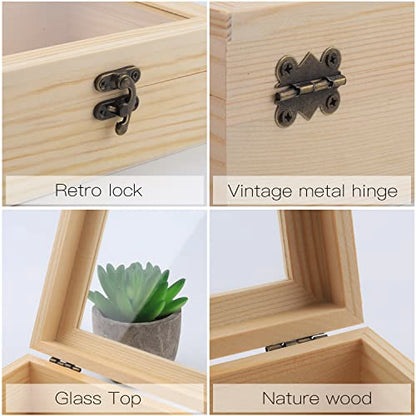 Pine Wood Box - Extral Large Natural Wooden Storage Box with Hinged Lid and Front Clasp for DIY Craft, Art, Hobbies (7.9 x 7.9 x 3.1 In) - color: 7.9 x 7.9 x 3.1 In