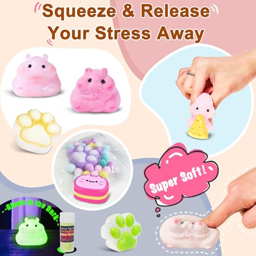 Taba Squishies Kit – 18oz 1:1 AB Liquid Silicone DIY Set with Paw, Cat, Cheese & Hamster Molds, Flocking Powder, Mixing Tools, Bubble-Free Texture – Make Your Own Squishies for Stress Relief & Fun