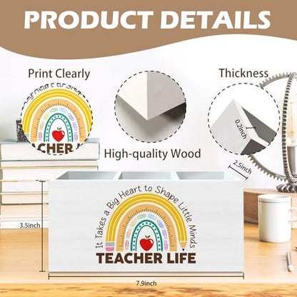 DILSJ Teacher Appreciation Gifts Pencil Holder Organizer for Desk, End of Year Teacher Gifts, It Takes a Big Heart to Shape Little Minds Wooden Box Signs for New Teacher Desk Tabletop School Supplies - color: Rainbow