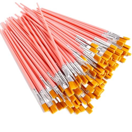 30Pcs Small Paint Brushes Bulk for Kids Flat Nylon Hair Paintbrushes Acrylics Painting Supplies Oil Watercolors Crafts Brush for Students, Children and Adult, Pink - color: Pink