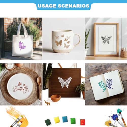 2 Sheets Butterfly Silk Screen Stencils, 8.7 x 11 Inch Self-Adhesive Silk Screen Printing Stencils Reusable Mesh Stencil for Painting on Wall, Wood, T-Shirt, Fabric, Home Craft Decor - style: Butterfly