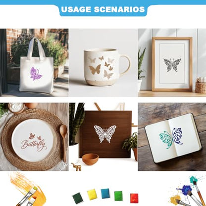 2 Sheets Butterfly Silk Screen Stencils, 8.7 x 11 Inch Self-Adhesive Silk Screen Printing Stencils Reusable Mesh Stencil for Painting on Wall, Wood, T-Shirt, Fabric, Home Craft Decor - style: Butterfly