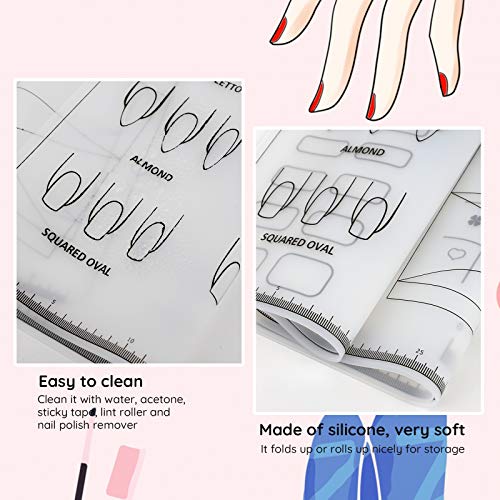 Segbeauty Acrylic Nail Training Mats, 2pcs 16" DIY Silicone Flexible Nail Art Stamping Mats,Nail Gel Polish Coloring Practice Pad, Workspace Manicure Mat Template Sheet, Foldable Table Cover Pad Tool