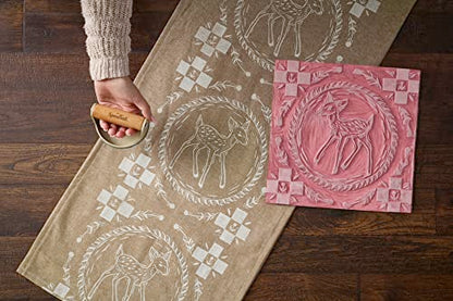 Speedball Deluxe Linocut Block Printing Kit, for Fabric, 14 Pieces, Includes Inks, Brayer, Bench Hook, Lino Handle and Cutters, Speedy-Carve Relief Blocks - size: Deluxe Block Fabric Kit