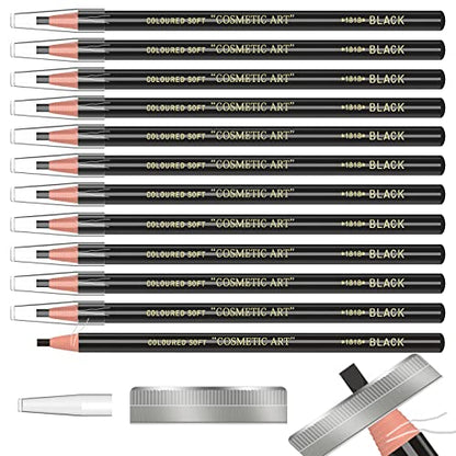 12 Piece Black Colour Waterproof Eyebrows Pencil Tattoo Makeup And Microblading Supplies Kit-Permanent Eye Brow Liners In Waterproof Eyebrow Pencils Peel - Brow Pencil Set For Marking(12 Pcs) - color: Black