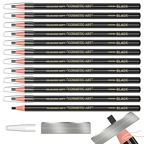 12 Piece Black Colour Waterproof Eyebrows Pencil Tattoo Makeup And Microblading Supplies Kit-Permanent Eye Brow Liners In Waterproof Eyebrow Pencils Peel - Brow Pencil Set For Marking(12 Pcs) - color: Black