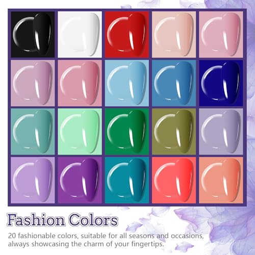 JODSONE 20 Colors Gel Nail Polish Kit with U V Light Base Top Matte Coat High Shine Vibrant Nail Gel Equipped with Manicure Tools - color: 20KIT-SUN1G-01A