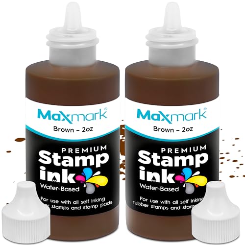 MaxMark Premium Refill Ink for self Inking Stamps and Stamp Pads, Brown Color - 2 oz. - Pack of 2 - color: Brown, size: Pack of 2 - 2 fl oz