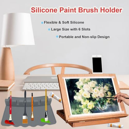 2 Packs Silicone Paint Brush Holders Paint Brush Organizer Large Paint Brush Stand Rest with 6 Slots for Watercolor Oil Acrylic Painting Brushes