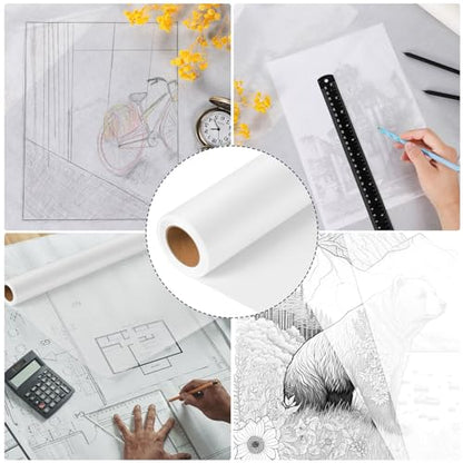 Tracing Paper Roll 24in x 30yd, White Trace Paper Pattern Paper Translucent Tracing Paper for Sewing, Drawing, Sketching, Gift Wrapping | 26gsm translucent paper, tear-resistant, smooth surface, cut-to-size roll for sewing, sketching, crafts, and gift wra