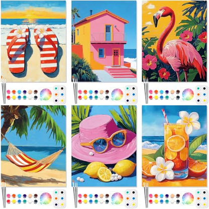 6 Pack Pre Drawn Canvas for Painting Pre Printed Canvas Kit 8 x 10 Inch Stretched Cotton Paint and Sip Set for Adults Couple Party Graduation Summer Date Night(Colorful Hawaii) - style: Colorful Hawaii