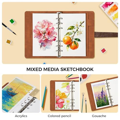 Lightwish Watercolor Sketchbook 100% Cotton, 300gsm (140lb) - 6.69" x 3.94" Hot Press Watercolor Paper Journal Notebook - 20 Sheets with PU Leather Cover for Drawing Mixed Media - color: Brown Faux Crocodile Texture