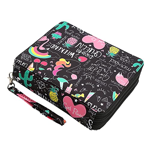 Portable Colored 124 Slots Pencil case Organizer with Printing Pattern for Watercolor Pens or Markers, Pencil Case Organizer for Artist - color: Cherry Cactus