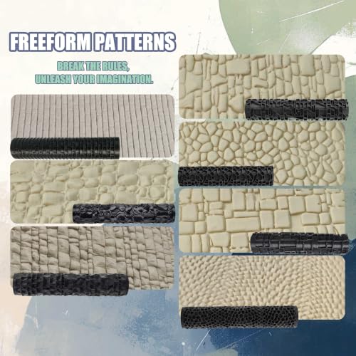 Texture Roller Set – 7-Pattern 3D-Printed Miniature Terrain Rollers for Clay & Modeling – Ideal for D&D, Tabletop, Polymer Clay Crafts (Interesting 7 Patterns) - color: Interesting 7 patterns