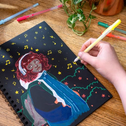 WA Portman Black Paper Sketchbook A4 (8.3" x 11.7") – 140 GSM Acid-Free Black Paper Notebook, 60 Pages (30 Sheets) Spiral Scrapbook Journal, Mixed Media Sketch Drawing Pad for Kids & Adults - size: A4 Single