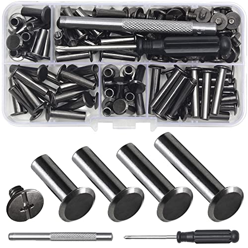 YORANYO 70Sets Chicago Screws Leather Rivets Assorted Screw Rivets Chicago Binding Screws for Decorate and Repair Leather Craft Belt Bag Shoes Purse Bookbinding (Black, M5*15,18,20,25) - color: Black, M5*15,18,20,25