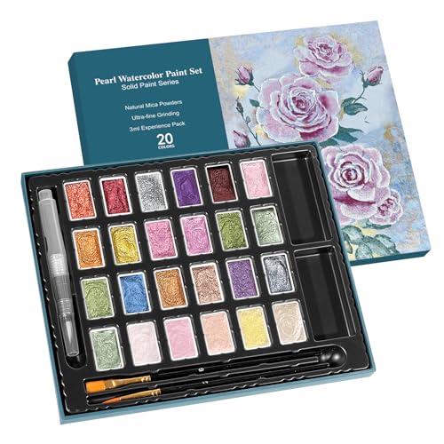 CraftyManor 3ml Glitter Watercolor Paint Set with Paper, 24 Colors Shimmer Metallic Watercolour Painting Sets, Solid Pearl Water Color Paints for Adult, Rococo Style (Rococo 24Colors-L) - color: Rococo 24 Colors-L