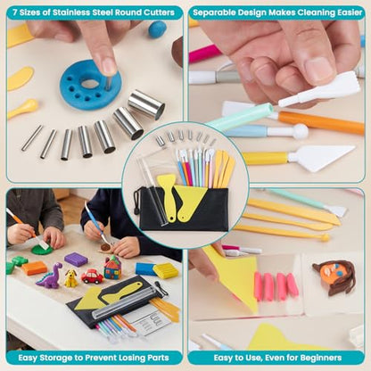 Amrules Clay Tools Kit, 25 PCS Polymer Pottery Tools Set for Beginner, Adults, Pottery Craft, Carving, Drawing, Molding, Modeling, Trimming, Shaping - color: Circlecutter-25Pcs