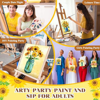 Humyoun 8 Sets 8" x 10" Sunflower Pre Drawn Canvas to Paint for Sip and Paint Party Sunflower Predrawn Coloring Set Pre Sketched Canvas Boards with Paints and Brushes for Adult - style: Sunflower