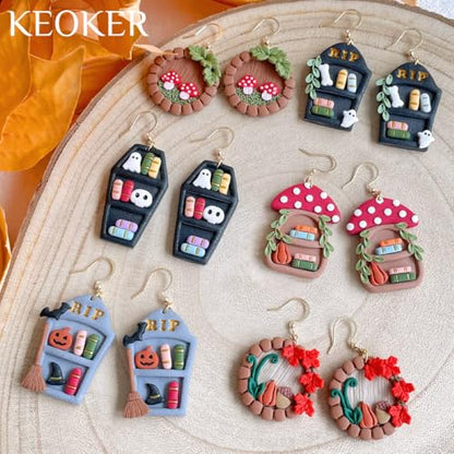 KEOKER Fall and Halloween Polymer Clay Cutters - 11 Shapes for Jewelry and Earrings, Mini Bookshelf Cutter