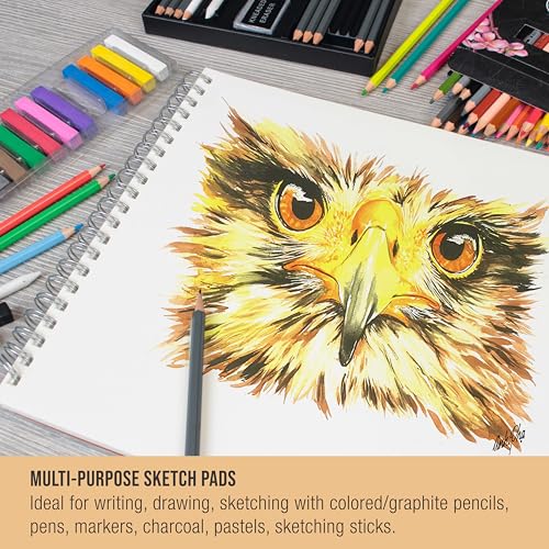 U.S. Art Supply 9"x12" Top Spiral Bound Sketch Book, 2 Pack, 100 Sheets Each, 60lb (100gsm), Acid-Free, Artist Sketchbook, Drawing Pad for Adults & Students - size: 9-x-12-inch