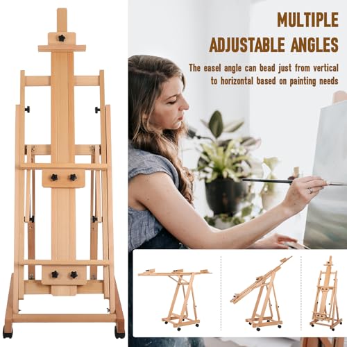 Art Easels for Painting Adult, H-Frame Easel with Braked Wheels, Height and Angle Adjustable (Vertical to Horizontal) Heavy Duty Easel Holds 2 Canvases - style: Model 1