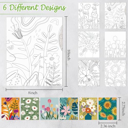 6 Pack Pre Drawn Canvas for Painting Pre Printed Canvas Kit 8 x 10 Inch Stretched Cotton Paint and Sip Set for Adults Couple Party Graduation Summer Date Night(Plants Flowers) - style: Plants Flowers