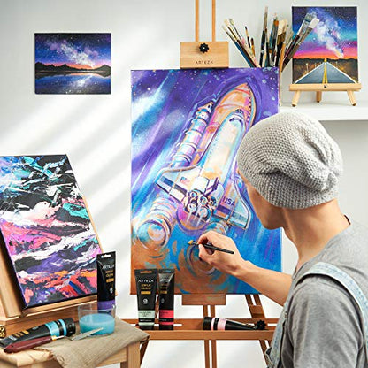 ARTEZA Metallic Acrylic Paint, Set of 8 Vibrant Essentials Colors 4.06oz Tubes, Rich Pigments, Non-Fading, Paints for Artists & Hobby Painters - style: 8 x 120ml (4.06 fl oz) Vibrant Essentials