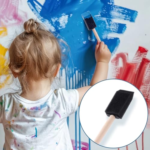 SmallCat 10 PCS Foam Paint Brushes, 0.98 Inch Foam Sponge Brushes for Varnishes, Reusable Sponge Brushes with Wood Handles for Painting, Staining, and DIY Crafts - Black - size: 1"(10pcs)