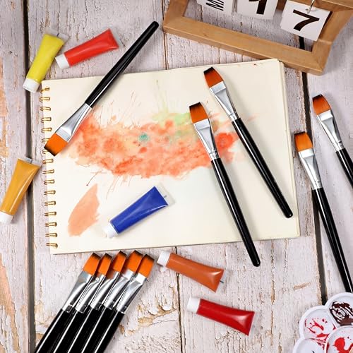 Zonon 10 Pcs 3/4 Inch Flat Paint Brushes Acrylic Painting Craft Accessories Small Watercolor Paint Brushes Bulk for Adult Artist Detail Oil Canvas Face(8.1 x 0.9 x 3/4 Inch,Black) - color: Black