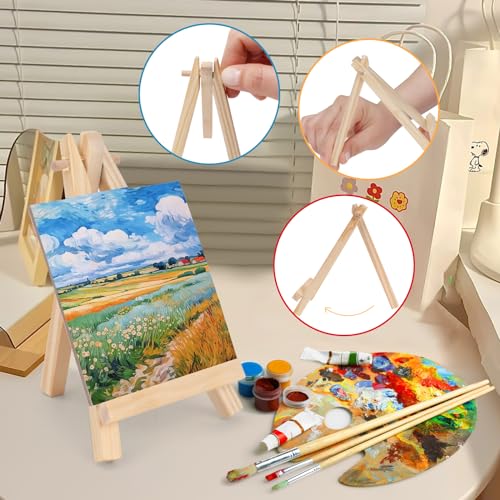 6 Pcs 5 Inch Canvases with 6 Pcs 7.5 Inch Easel Sets, Easel Stand and Painting Canvases for Painting, Crafts, Photos etc. - style: 7.5 inch (pack of 6) easel and 5 inch (pack of 6) canvases.