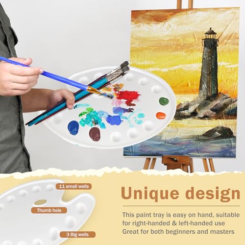 DUGATO 14-Well Oval Paint Palette, 2-Pack Mixing Tray, 14 x 10.5 in | Lightweight Plastic Tray, Easy to Clean, Works with Acrylic, Oil, Watercolor & Gouache - color: Oval