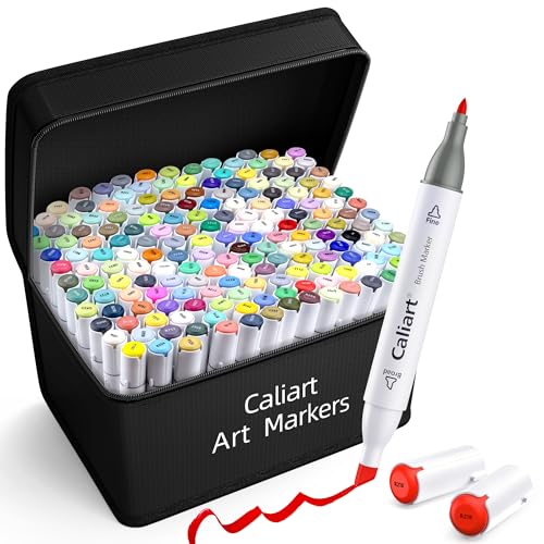 Caliart Alcohol Based Markers, 180 Colors Art Marker Set Fine & Chisel Dual Tip, Permanent Colored Pens for Adults Coloring Book Artists Illustration Sketch Drawing - color: 180 Colors, size: 1 Count (Pack of 180)