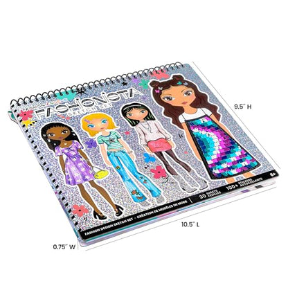 Fashion Angels Fashion Design Sketch Portfolio, Includes 40 Sketch Sheets, 4 Stencil Sheets & Stickers, Fashion Sketch Pad for Beginners & Kids Ages 6+ - color: Fashion Design