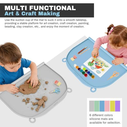 Large Silicone Suction Table Mat, 17" x 12" Thick Placemat with Edge-Bumper, Raised Edge Leakproof, Non-Slip for Kids Toddler Baby Essentials Dinning, Restaurant Eating, Plates, Art, Craft & Painting - color: Blue