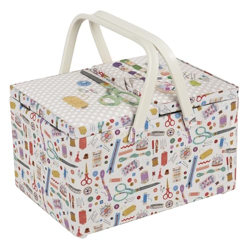 Hobby Gift Large Twin Lid Sewing Box Craft Storage Box with Handle Internal Tray Pin Cushion and Pockets for Sewing Knitting and Hobby Supplies - color: Notions, size: 12 x 8.3 x 7.7 inches