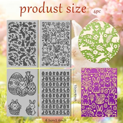 CHGCRAFT 4 Sheets Easter Bunny Clay Texture Mat Easter Egg Pattern Polymer Clay Texture Sheets DIY Tools for Pottery Earring Jewelry Making Stamp Engraving Machines, 3.9x2.6inch - style: Easter Egg