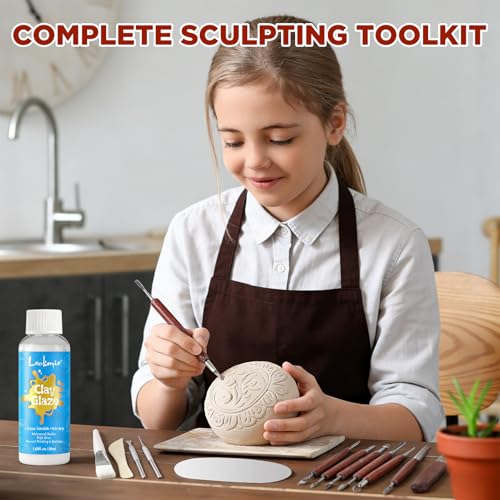 14PCS Clay Sculpting Tools, Complete Pottery Tools with Ergonomic Handles & 1.7FL OZ Air Dry Clay Glaze for Pottery Craft, Carving Ceramics, Molding Polymer Clay – Ideal for Artists, Beginners, Adults