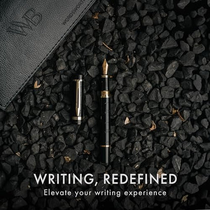 Wordsworth & Black Primori Fountain Pen Set [Black Gold]; Medium Nib, Gift Case, 24 Ink Cartridges, Refill Converter, Manual; Journaling, Calligraphy, Smooth Writing Pens; Left & Right Handed - color: Black Gold, style: Medium Nib