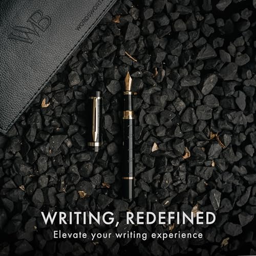 Wordsworth & Black Primori Fountain Pen Set [Black Gold]; Medium Nib, Gift Case, 24 Ink Cartridges, Refill Converter, Manual; Journaling, Calligraphy, Smooth Writing Pens; Left & Right Handed - color: Black Gold, style: Medium Nib