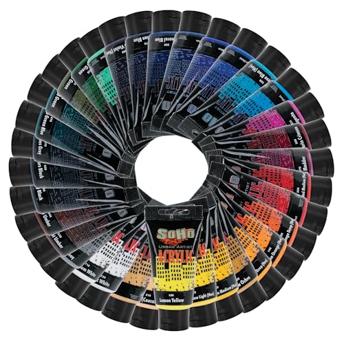 Soho Urban Artist Heavy Body Acrylic Paint - Set of 35-75mL - Assorted - Thick, Rich Color, Excellent Coverage, Professional Quality - Artists Acrylic Paint - color: Assorted, size: 1 Fl Oz (Pack of 35)