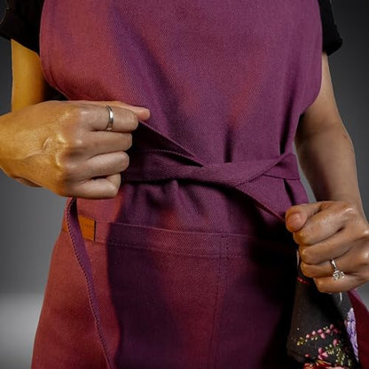 100% Cotton Kitchen Apron with 2 Pockets – Adjustable Chef Apron for Cooking Baking BBQ – Unisex Apron - color: Wine, size: Standard